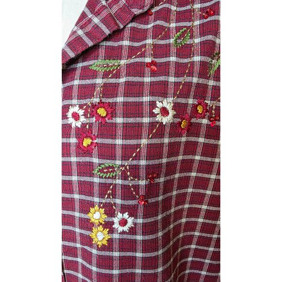 Bobbie Brooks Fall Florals Button Down Plaid Embroidered Holiday Cottagecore L - Picture 2 of 5